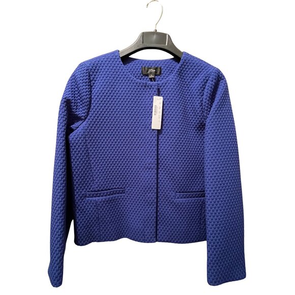 NEW J. Crew Collarless Portfolio Jacket in Matelasse, Oxford Royal Blue, Size 6 - Picture 2 of 6